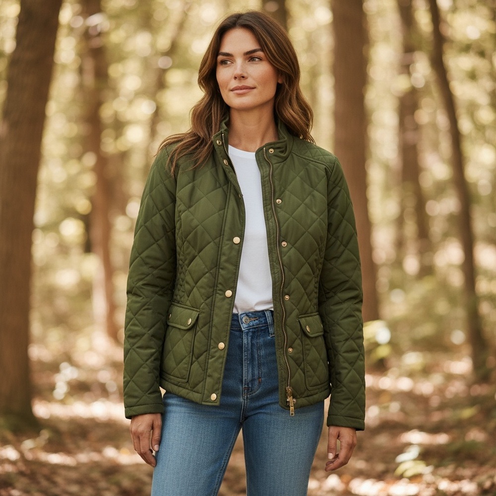 Olive Green Quilted Barn Coat